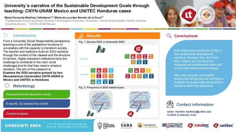 University´s narrative of the Sustainable Development Goals through teaching: CNYN-UNAM Mexico and UNITEC Honduras cases
