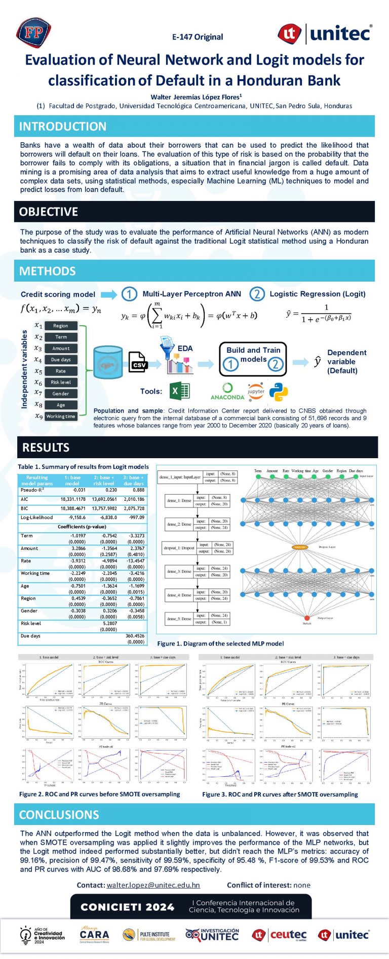 Evaluation of Neural Network and Logit models for classification of Default in a Honduran Bank