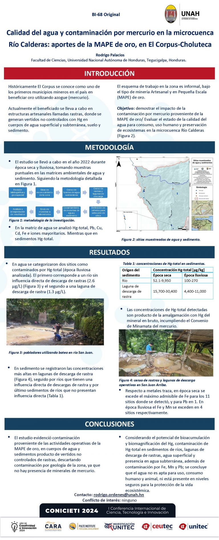 Calidad del agua y contaminación por mercurio en la microcuenca Río Calderas: aportes de la MAPE de oro, en El Corpus-Choluteca