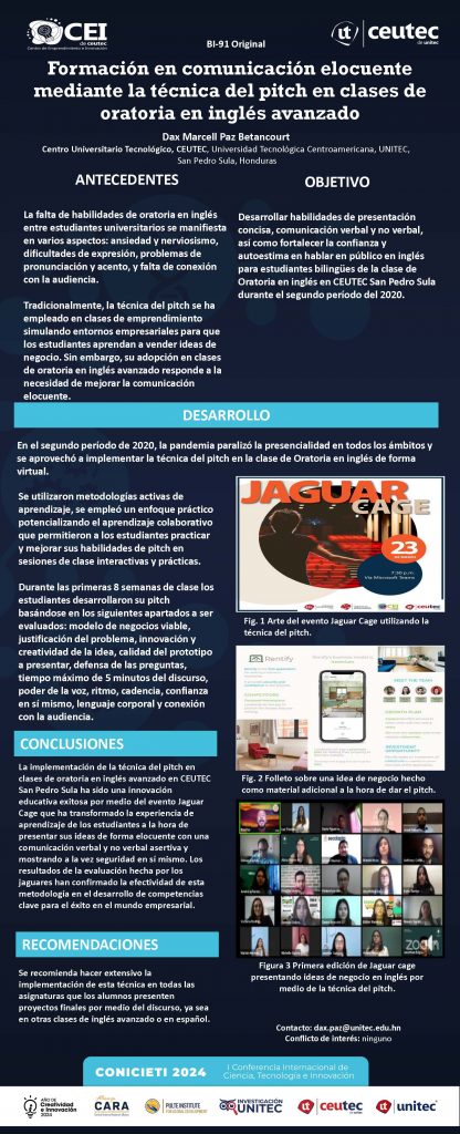 Formación en comunicación elocuente mediante la técnica del pitch en clases de oratoria en inglés avanzado